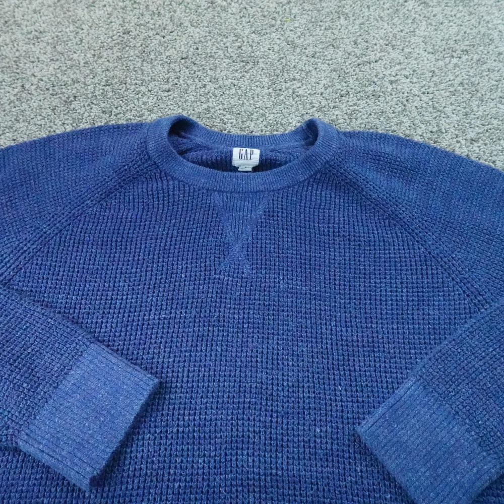 Gap Sweater Womens L Blue Waffle Knit Thermal Crewneck Pullover Raglan Warm Cozy